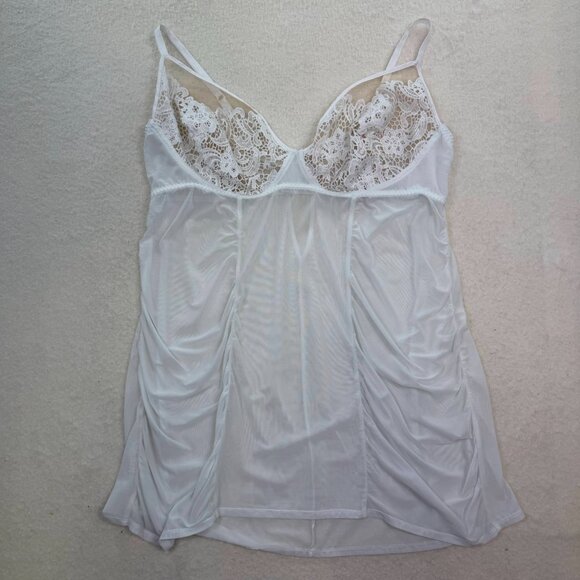 Y2K Cacique Baby Doll White Sheer Lace Mini Slip Size 26/28 - Picture 1 of 8